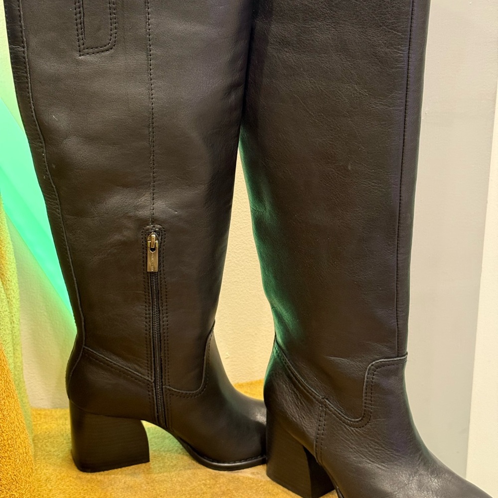 Vince Camuto Black Leather Over-the-Knee Block Heel Boots